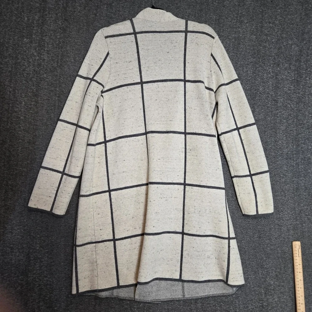Eileen Fisher Peppered Windowpane Wool Blend Cardigan Sweater Coat Large Ivory‎ - Picture 8 of 9